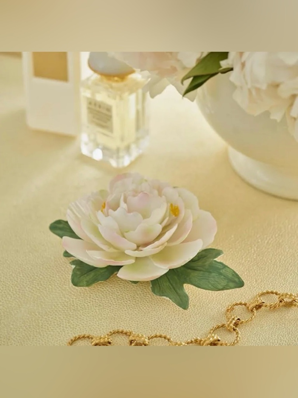 Aerin Bloom Fine Porcelain Flower White and Pink, Hand- Painted - Picture 3 of 9